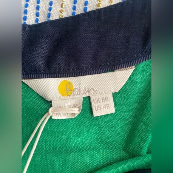 Boden Kelly Linen Sleeveless Notch Neck Shift Dress Size 4R Green Pockets NWT - Picture 4 of 12